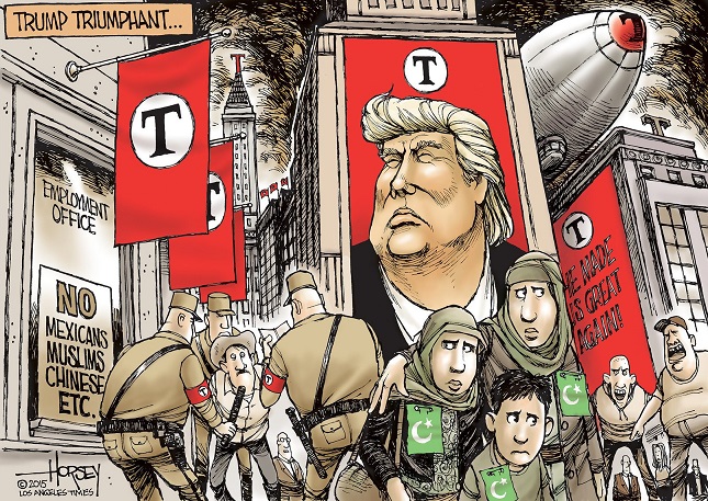 [Cartoon by the Los Angeles Times' David Horsey: Trump Triumphant]